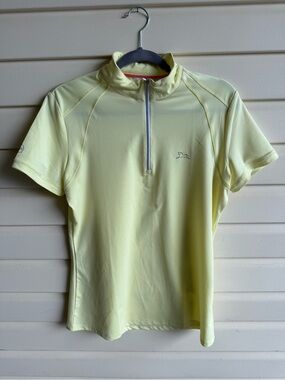 R.J. Classics Womens Light Yellow Short Sleeve Quarter-Zip equestrian size L